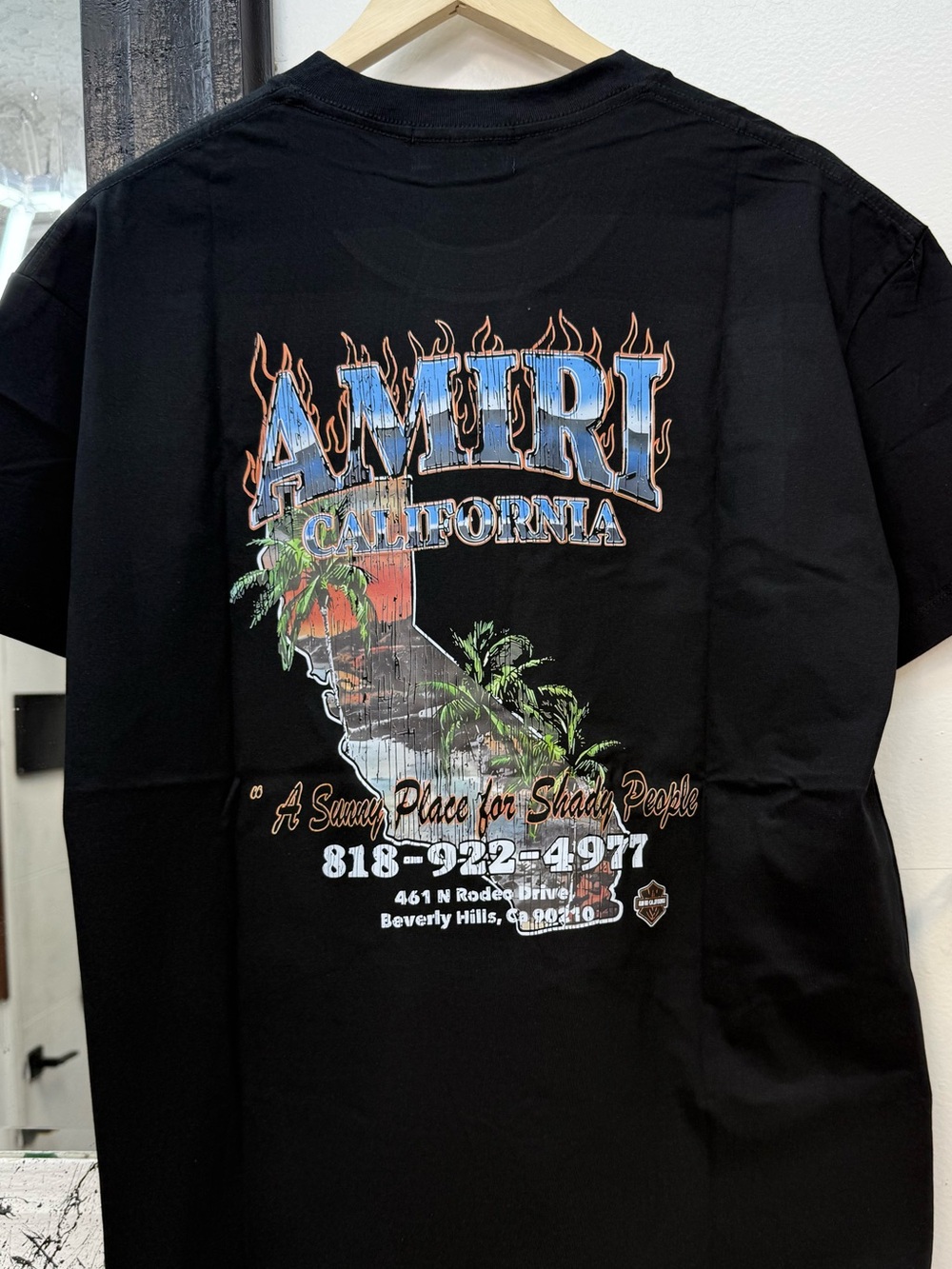 AMIRI black Short-Sleeve Tee with Multicolor California Flame Graphic